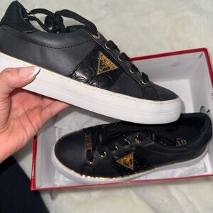 Guess Black Sneakers with Gold Trim